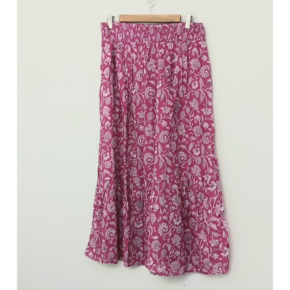 Destination 365 Skirt Floral Size M Printed Pull-on Clematis Pink Maxi Skirt